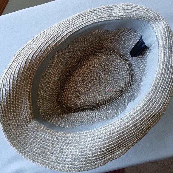 Straw Fedora Hat 22" Panama Pork Pie grosgrain band braided woven - Picture 7 of 11